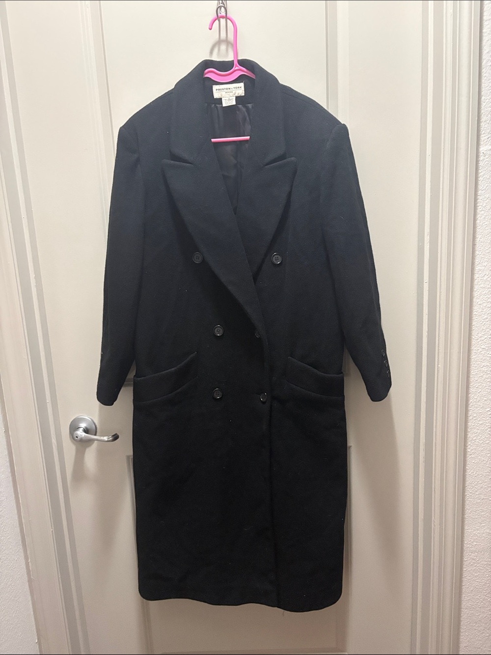 Preston & York Black Double-Breasted Long Pea Coat